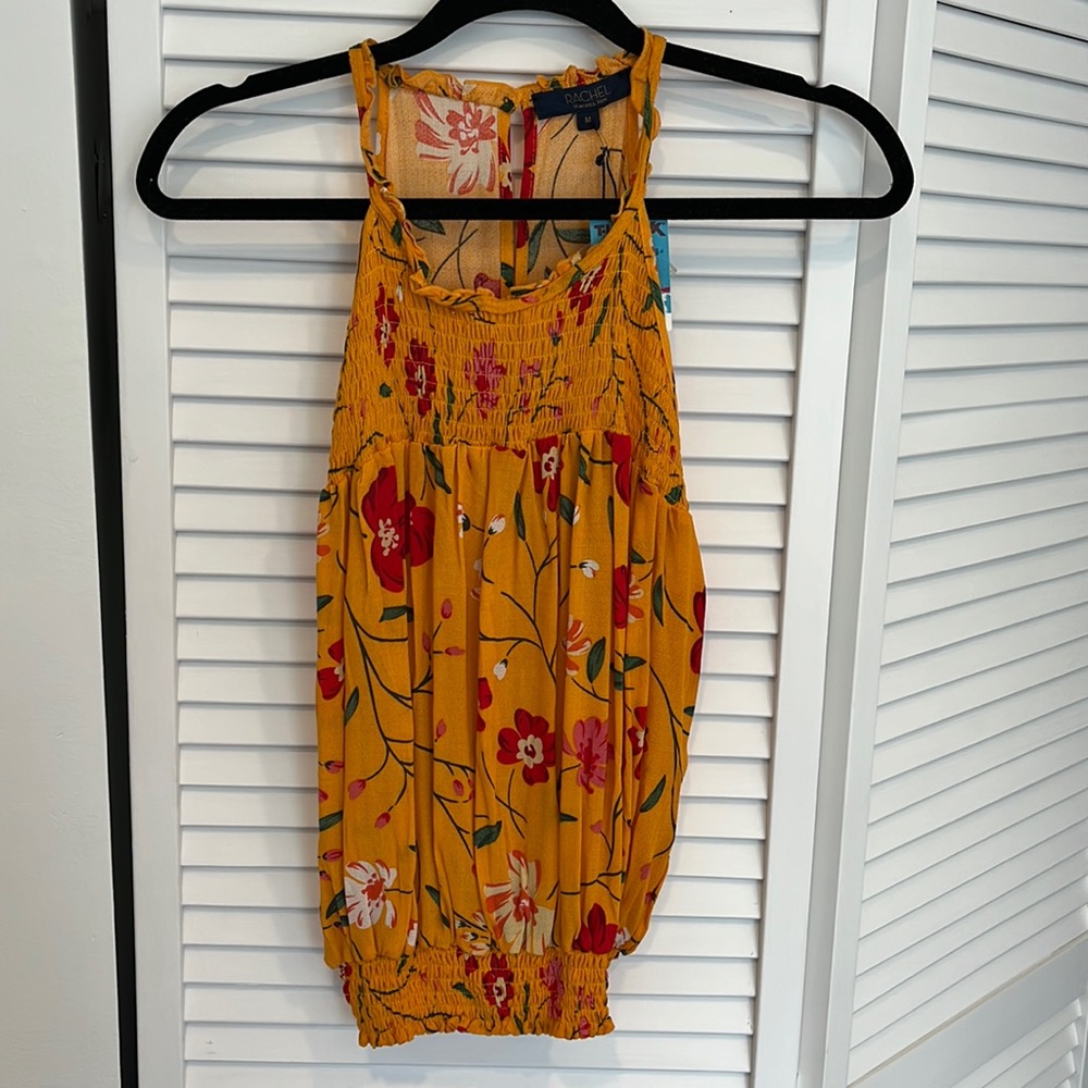 Yellow floral halter tank top